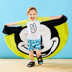 DISNEY MICKEY MOUSE DELUXE ROUND BEACH TOWEL BRIGHT YELLOW/LIME/BLACK/WHITE NEW!